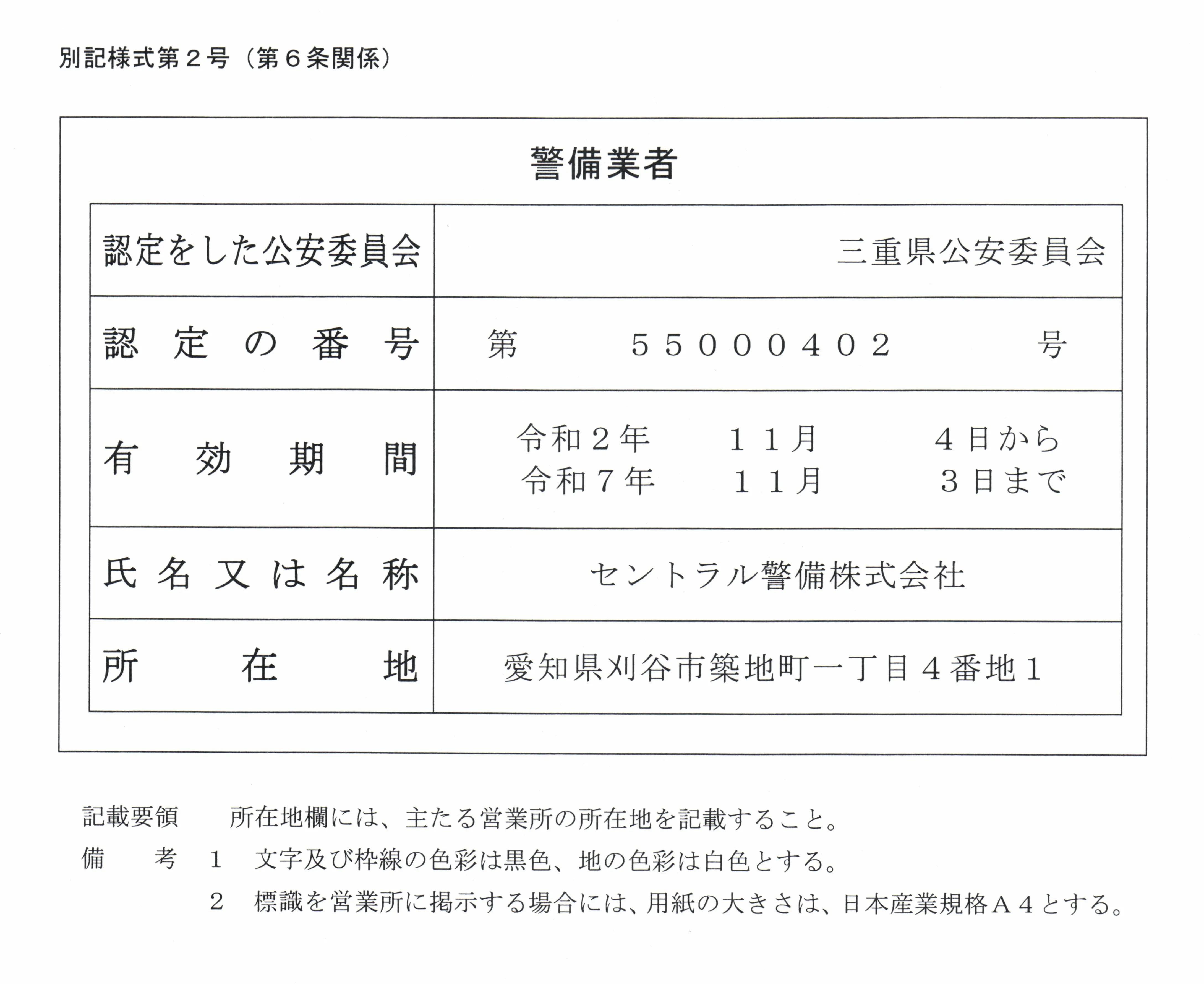 警備業の標識
